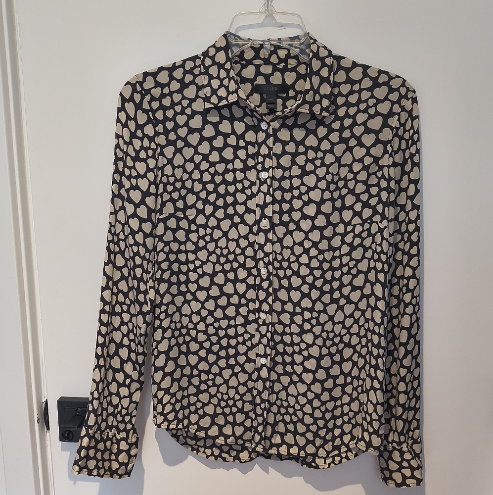 Heart Patterned Black and Cream Women's Top